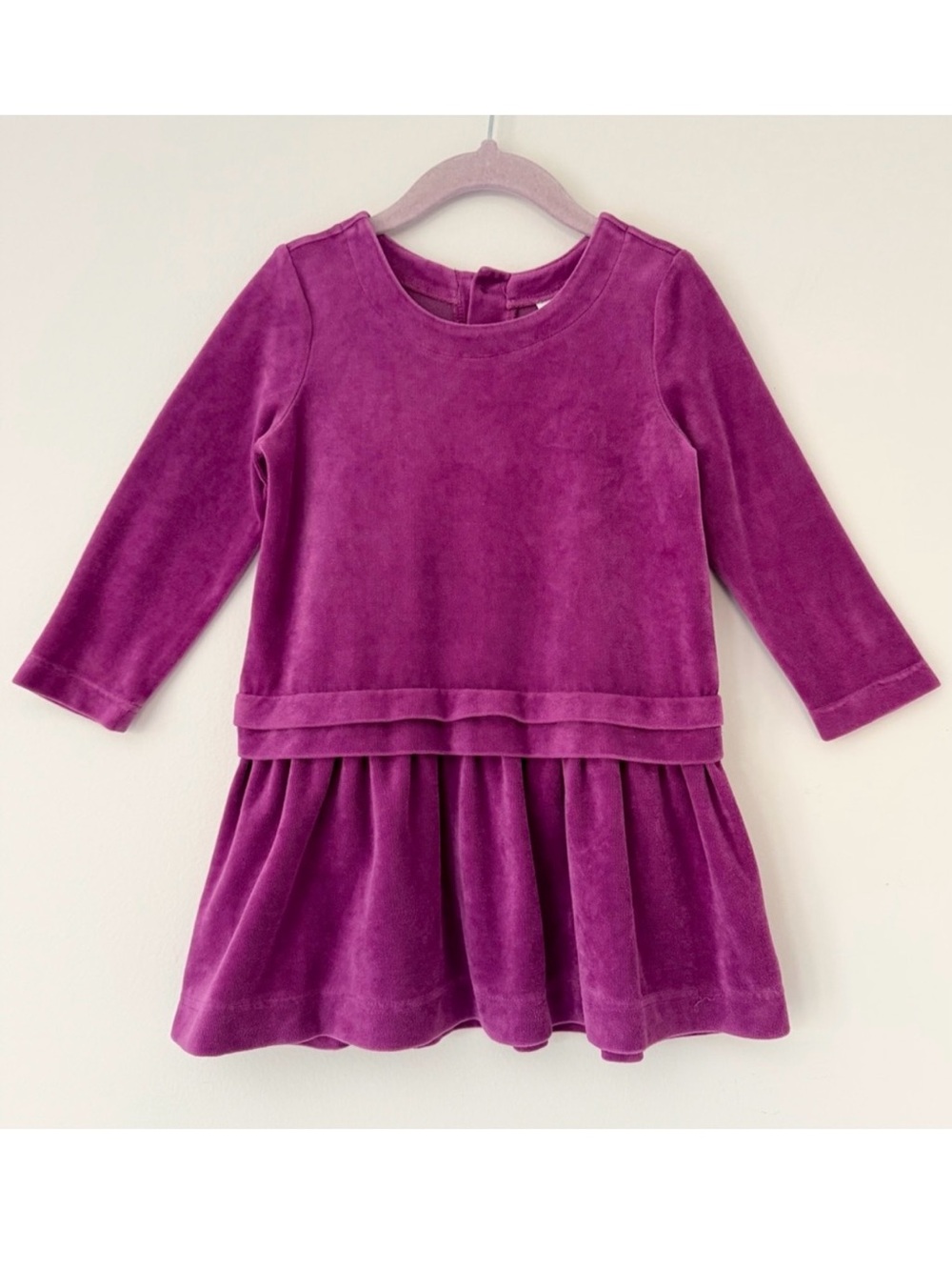 Hanna Andersson Magenta Fuchsia LS Velour Dress with Ruffle Hem, Size 3